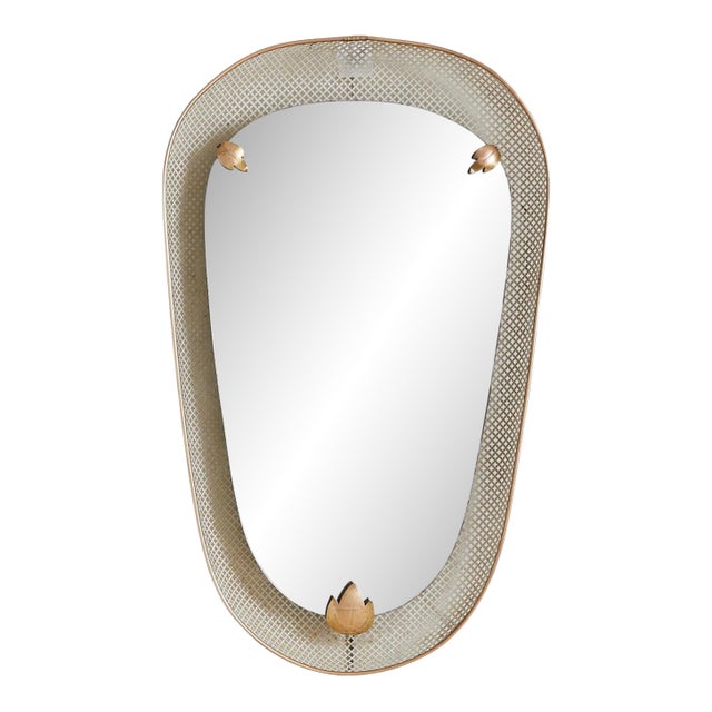 French Perforated Metal Backlit Wall Mirror Attributed to Mathieu Matégot, 1950s For Sale