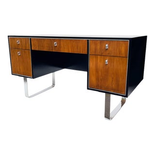 Mid-Century John Stuart Walnut and Black Lacquer Desk For Sale