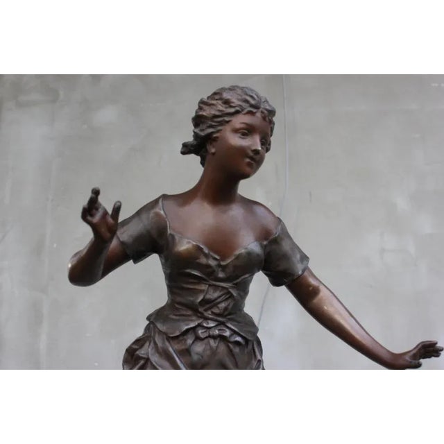 French Sculpture of Girl on Wood Base by Ernest Rancoulet For Sale - Image 9 of 12