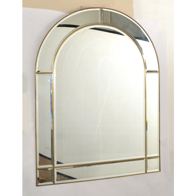 1970s Venetian Arch Shaped Beveled Glass Brass Wall Mirror Hollywood Regency For Sale - Image 14 of 14
