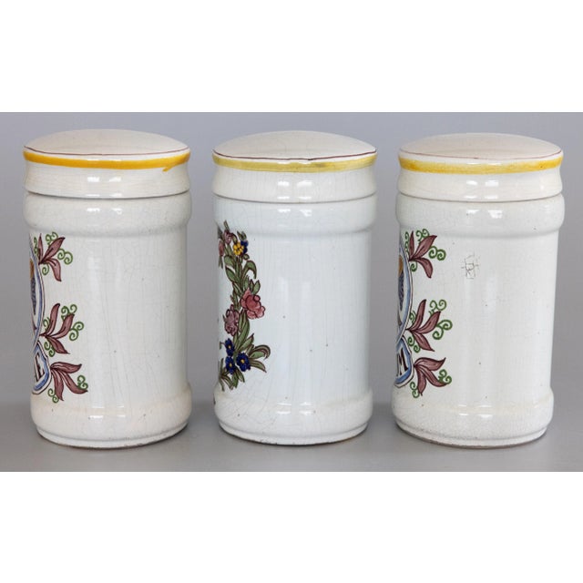 Antique 19th Century French Faience Albarello Apothecary Jars - Set of 3 For Sale - Image 4 of 12