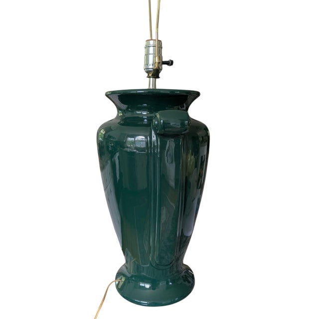 Green Vintage Neoclassical Green Ceramic Table Lamp For Sale - Image 8 of 14