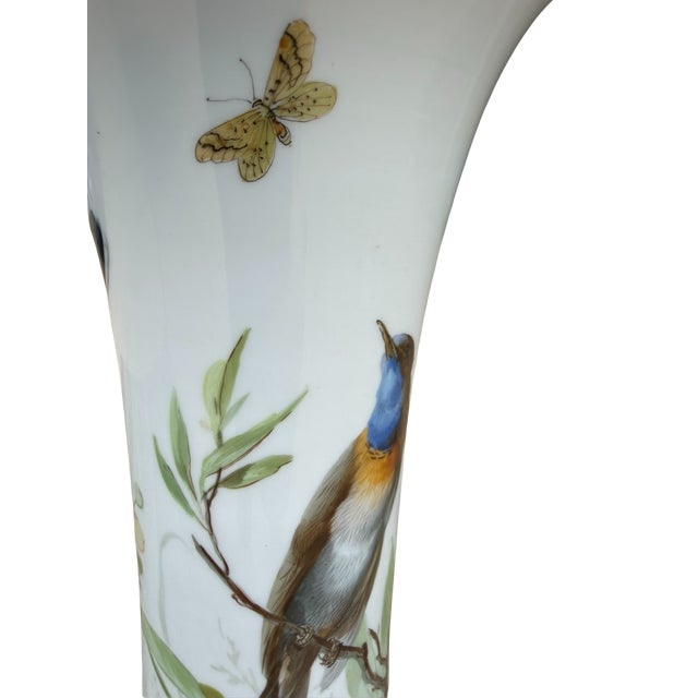 Antique Meissen Hand Painted Bird & Butterfly Porcelain Trumpet Vase 9.5" For Sale In Dallas - Image 6 of 16
