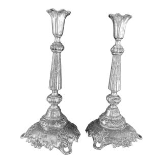 Pair of Norblin Polish Silverplate Sabbath Candlesticks, Circa 1890 For Sale