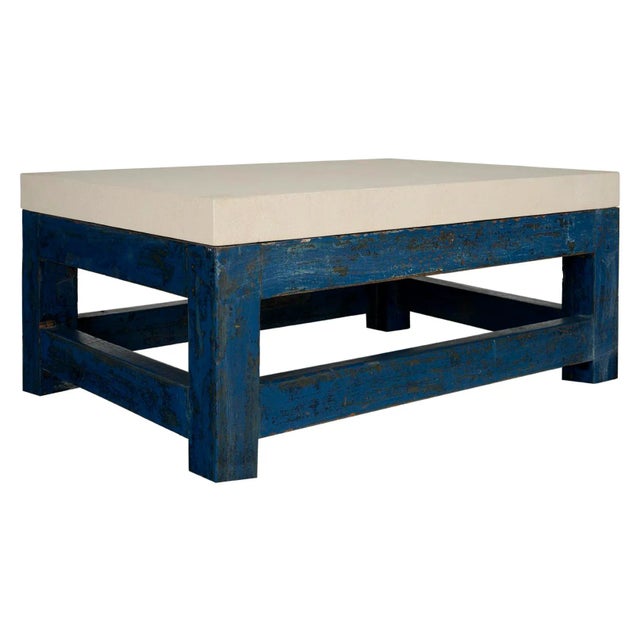 Paint Patina Shop Table as Coffee Table With Limestone Top For Sale - Image 4 of 8
