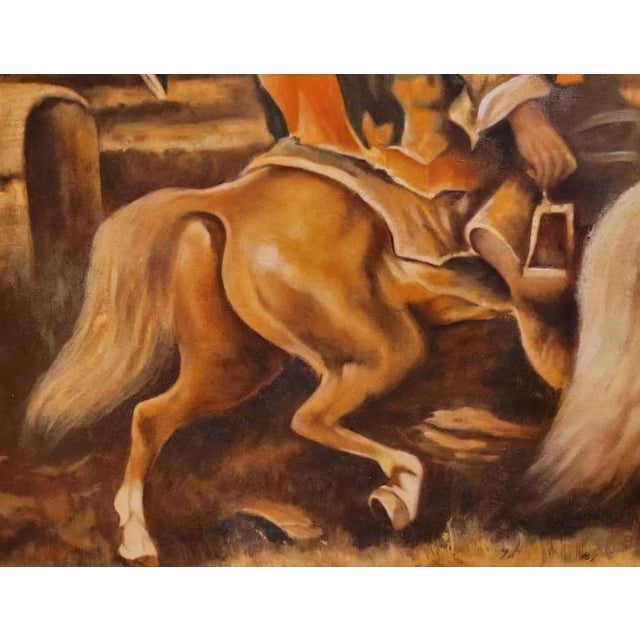 Art Deco Signed Orientalist Oil Painting – Arabian Horsemen in the Desert Landscape, Mid-20th Century. For Sale - Image 3 of 10