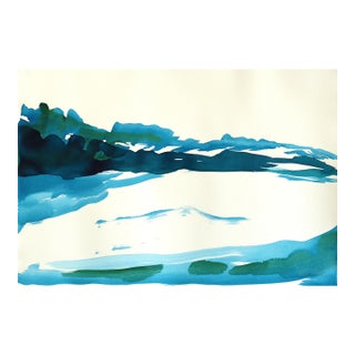 Twilight Landscape 2 - Abstract Expressive Earth Blue Ink Painting on Paper Original Artwork by Bettina Mauel For Sale