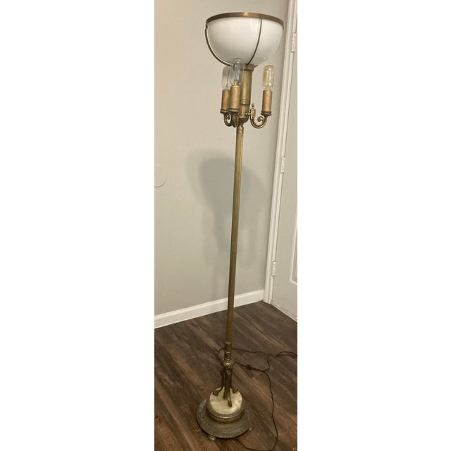 1920s Mutual Sunset Lamp Company Mlsc 4370 Brass Torchiere W/ Main Diffuser + 3 Lamp For Sale In Santa Fe - Image 6 of 8