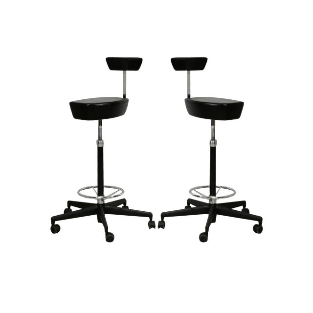 Leather and Steel Swivel Stools by George Nelson for Vitra, 2001, Set of 2 For Sale