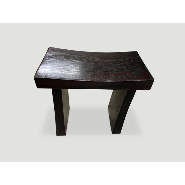 Andrianna Shamaris Minimalist Espresso Teak Wood Bench For Sale - Image 4 of 5