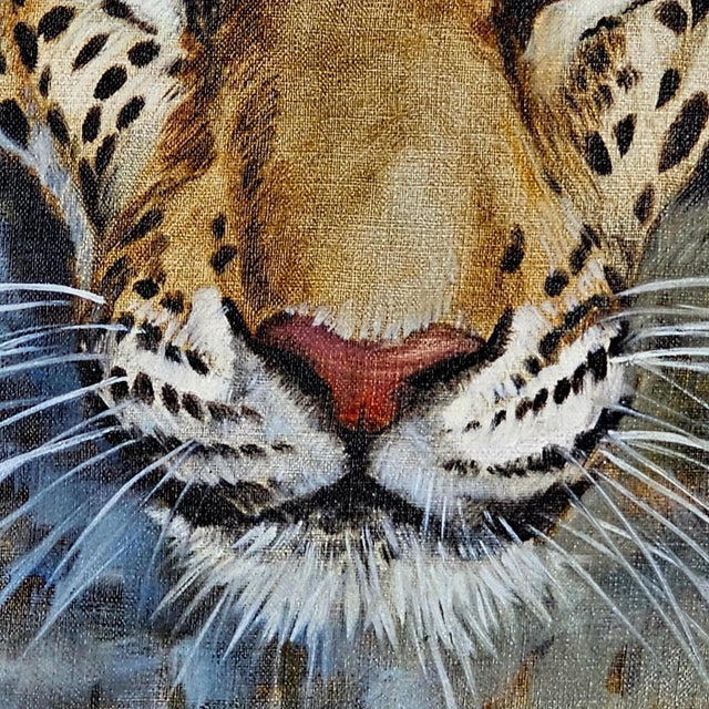 Textile 1977 Clancy Cherry Signed Leopard Oil Painting – Framed Wildlife Realism For Sale - Image 7 of 11