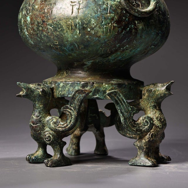 Archaistic Bronze Vase With Bird Finial & Calligraphy For Sale - Image 10 of 10