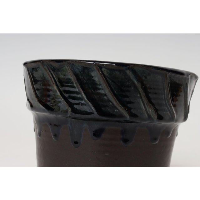 Vintage Matte Brown and Slate Glaze Ceramic Planter With Stand by Deanna Nichols For Sale - Image 13 of 18