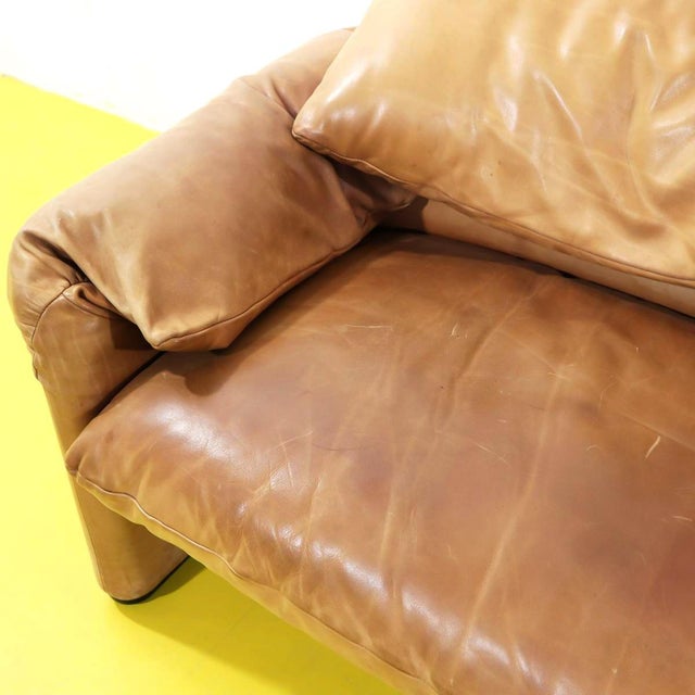 Maralunga Living Room Set in Tan Leather by Vico Magistretti for Cassina, 1970s, Set of 3 For Sale - Image 9 of 18