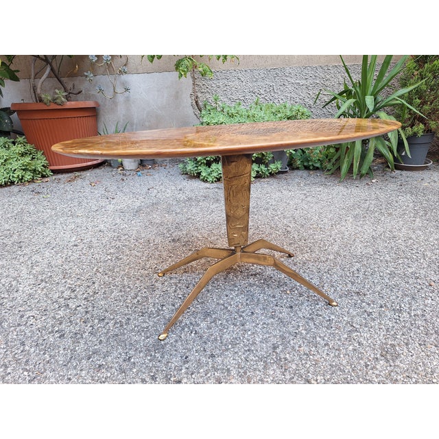 Brass Coffee Table with Oval Brown Marble Top, 1950s, in Very Good conditions. Designed 1950 to 1959