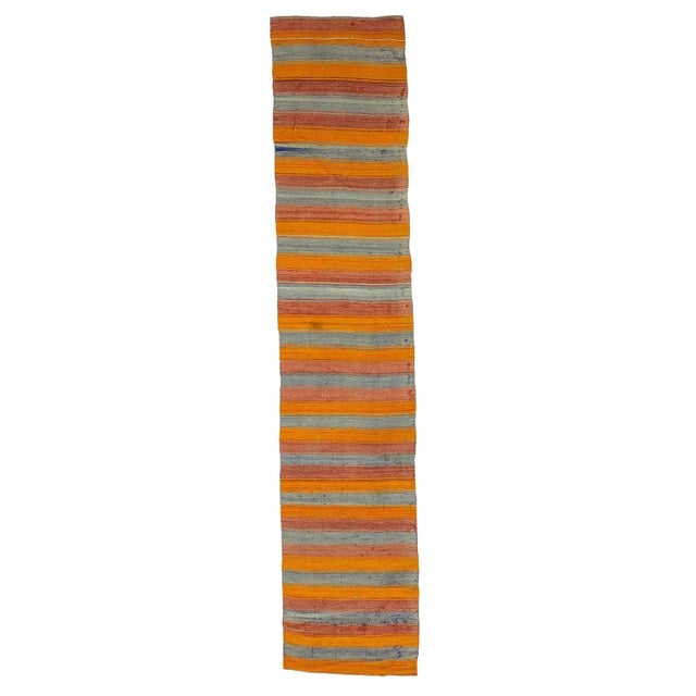 Textile Orange & Blue Striped Kilim Runner For Sale - Image 7 of 7