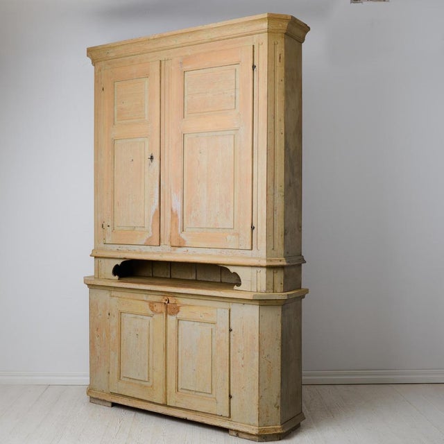 Large Antique Swedish Gustavian Style Folk Art Handmade Pine Cabinet For Sale - Image 15 of 17