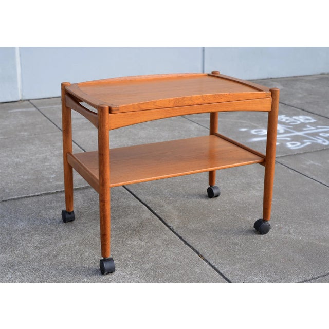 Vintage Mid Century Danish Teak Bar Cart or Tea Trolley With Removable Tray For Sale - Image 13 of 13