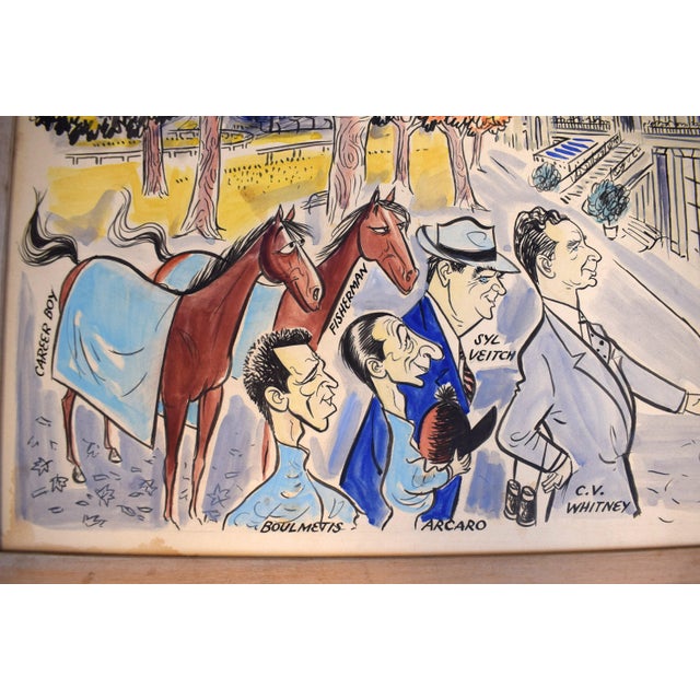 Traditional Cornelius Vanderbilt (c.v.) "Sonny" Whitney at the Prestigious Prix De l'Arc De Triomphe at Longchamp Watercolor by Pierre Bellocq Aka "Peb" For Sale - Image 3 of 9