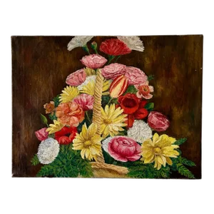 Original Still Life "Spring Flower Basket" Oil on Canvas