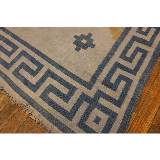 1930s White Geometric Modern Antique Indian Dhurrie Rug 4'9" X 67'8" Handknotted Cotton Carpet For Sale - Image 10 of 10