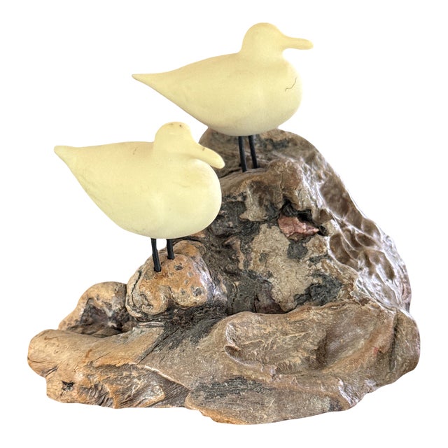 1970s Organic Modern Shorebird Sculpture on Burl Wood Base For Sale