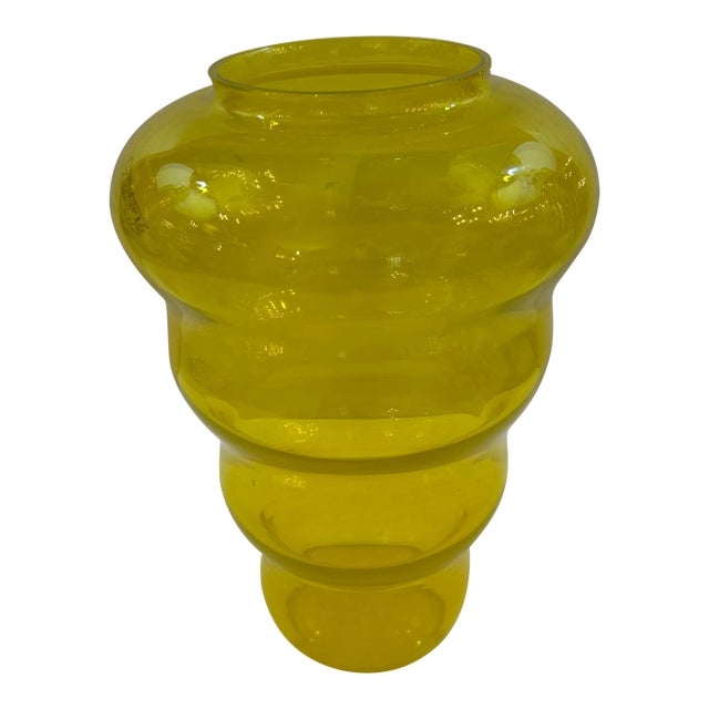 Italian Yellow - Gold Blown Glass Tapered Sculptural Vase For Sale