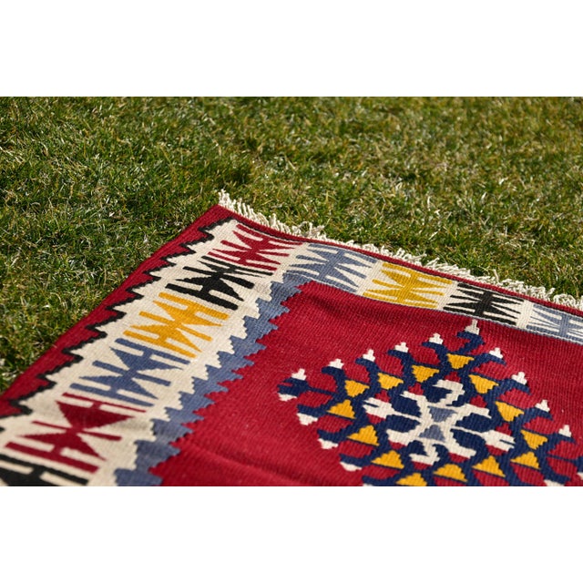 1980s 1980 Turkish Red Geometric Oushak Kilim For Sale - Image 5 of 13