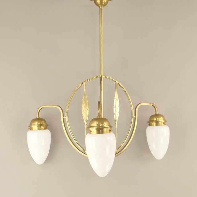 Gold Art Deco Opal Screen Chandelier from Wiener Werkstätte, 1920s For Sale - Image 8 of 10