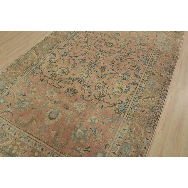Farmhouse Tabriz Rug 6’4” X 9’9” Pink Wool Vintage Distressed Hand-Knotted Carpet For Sale - Image 3 of 15