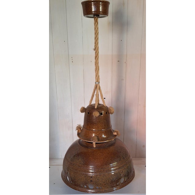 Vintage Rustic Ceiling Lamp with Ceramic Shade and Rope Mount, 1970s For Sale - Image 4 of 7