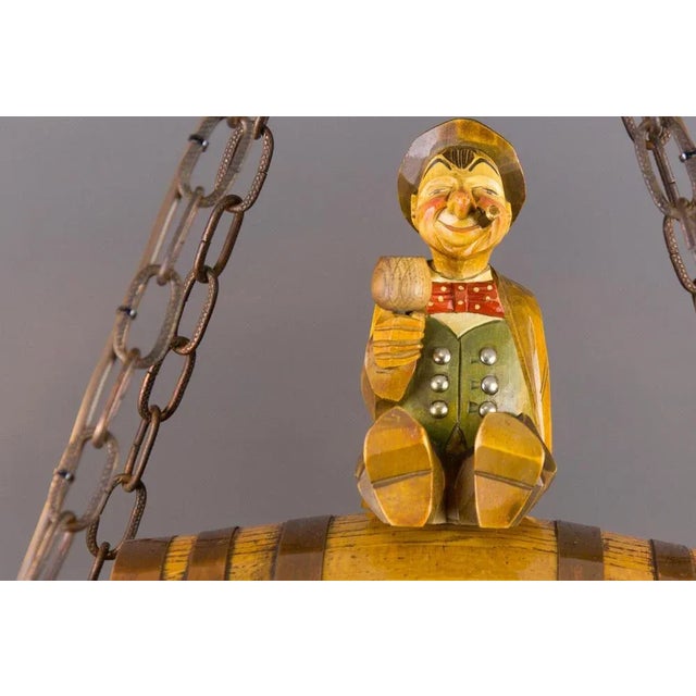 German Carved Wood Two-Light Wine Cellar Chandelier For Sale - Image 3 of 18