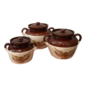 Vintage McCoy Stoneware Pottery Collection Set Bean Pots With Lids and Handles Spirit of 1976- Set of 3