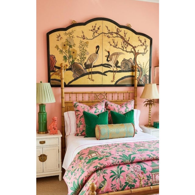 Vintage Massive Arched Chinoiserie Carved Wood Egret Birds Cherry Blossom Wall Hanging screenHeadboard For Sale - Image 13 of 13