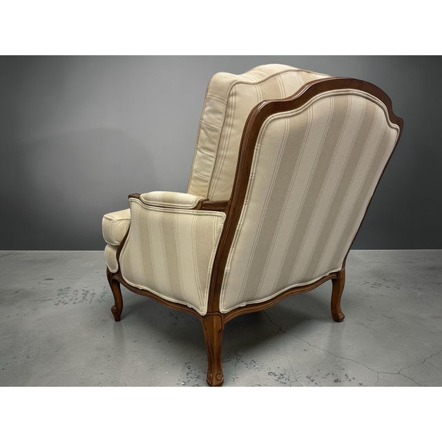 Ethan Allen Bergère Lounge Chair and Ottoman in Neutral Stripe, Featherblend Cushion For Sale In Naples, FL - Image 6 of 11