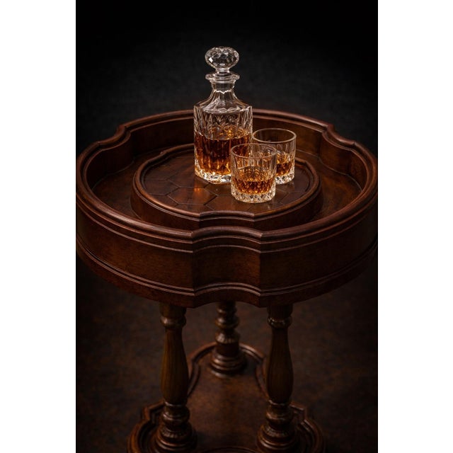 Vintage Gentleman’s Smoking Table With Gallery Tray Top and Cigar Rest Compartments – Turned Pedestal Base For Sale In Los Angeles - Image 6 of 9