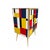 A stunning, entirely handcrafted sideboard with a wooden frame covered in stained glass, featuring three drawers; the...