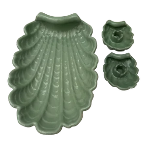 Vintage Abingdon Shell Dish W/Matching Candle Holders-A Set