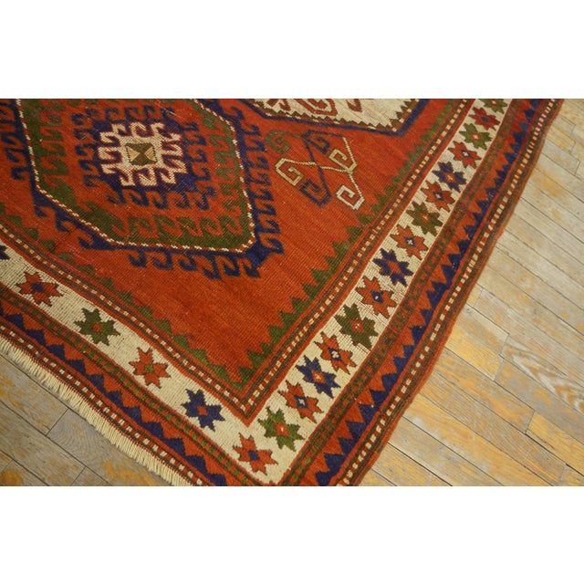 Early 20th Century 1920s Red Medallion Tribal Caucasian Kazak Lori Pombak Carpet 4'9" X 6'10" Handknotted Wool Rug For Sale - Image 5 of 6