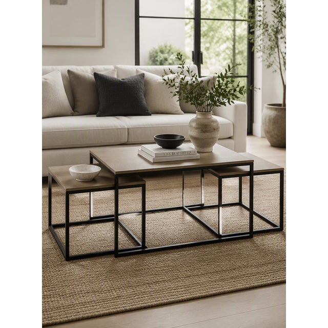 3 separate tables with metal base and stone top