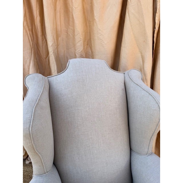 19th Century 19th Century English Winged Scroll Back Armchair in New Linen For Sale - Image 5 of 7