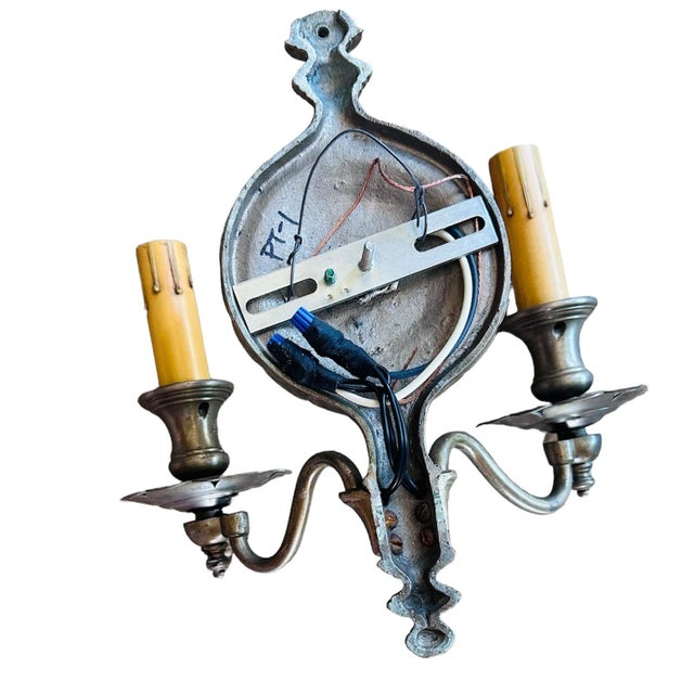 Pair of Traditional Cast Brass Sconces With Nickel Plating, Circa 1920 For Sale In Los Angeles - Image 6 of 6