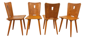 Vintage Brutalist Wooden Chairs, 1960s, Set of 4