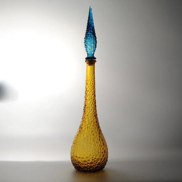 Mid-Century Modern Vintage Italian Amber and Blue Glass Genie Bottle, 1950s For Sale - Image 3 of 9