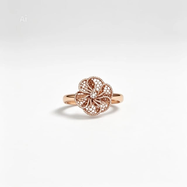 Late 20th Century 14K White Pink Rose Gold Diamond Filigree Floral Beehive Ring Estate, Size 6.5 For Sale - Image 4 of 4