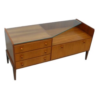 Mid-Century Modern Lowboard Chest of 3 Drawers with Door and Glass Cover, 1960s For Sale