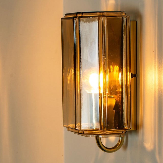 Metal Smoked Glass Wall Light attributed to Glashütte Limburg, Germany, 1960s For Sale - Image 7 of 15