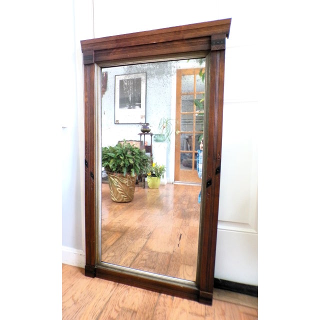Brown Antique Victorian Eastlake Pier Mirror Solid Walnut Full Length Mercury Mirror For Sale - Image 8 of 11