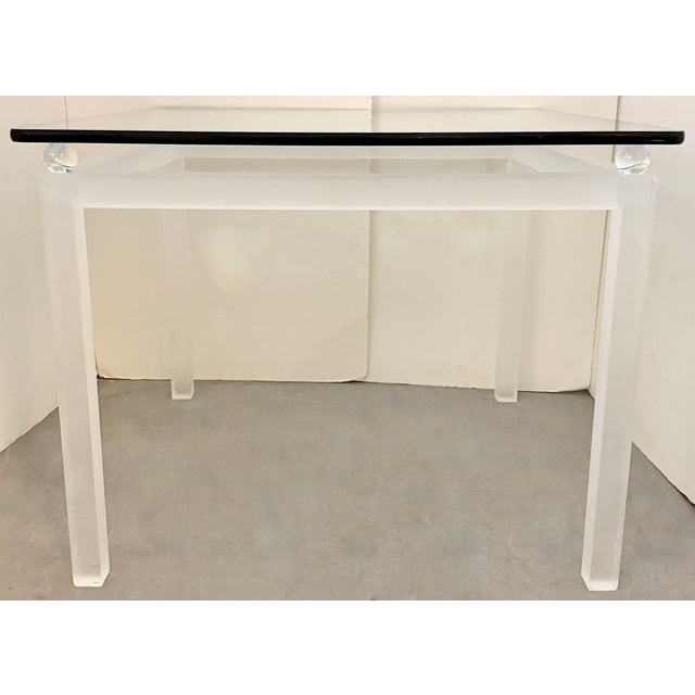 1980s Frosted Lucite & Glass Square Game/Dining Table From 80's For Sale - Image 5 of 5