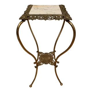 Antique 19th Century French Louis XV Gilted Metal and Brass Marble Top Plant Stand or Accent Table For Sale